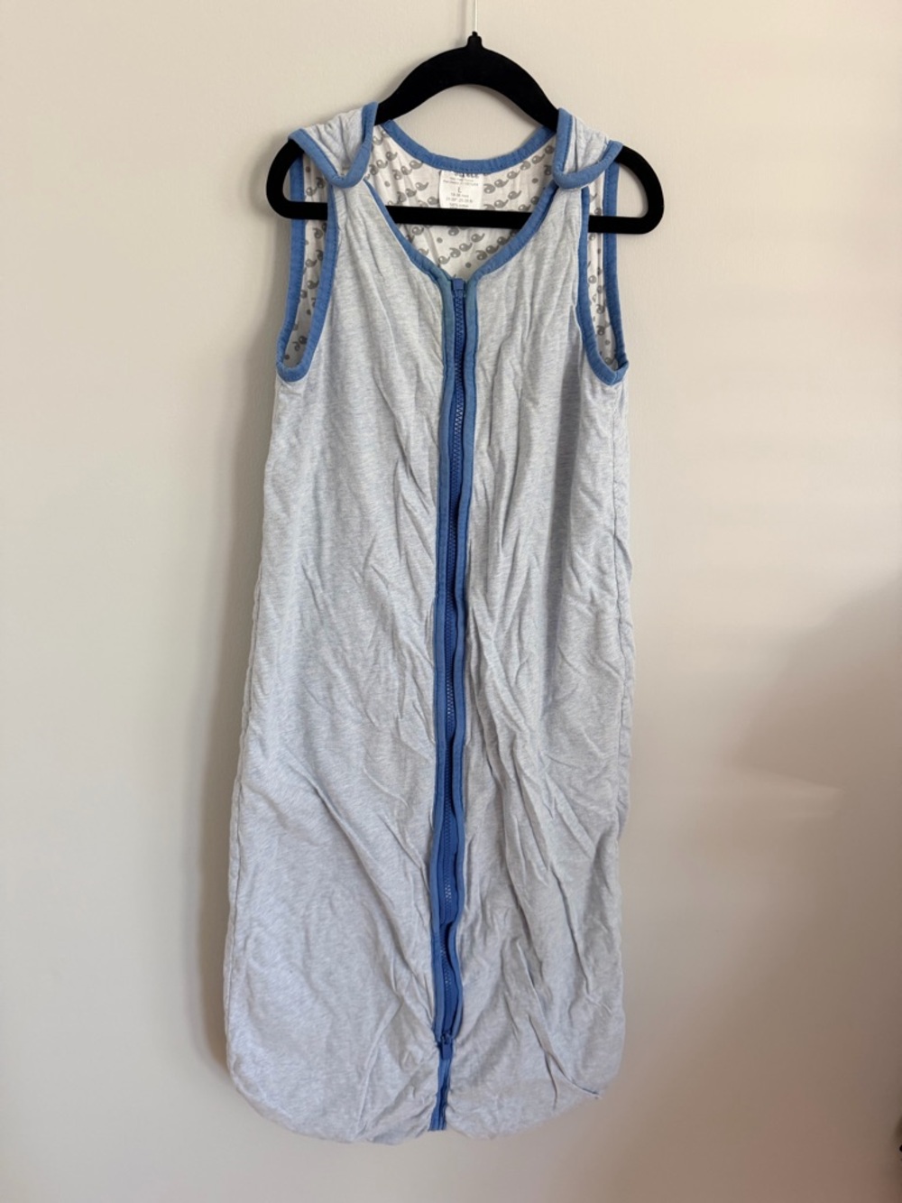 Blue-Trim, Light Blue Sleeveless Baby Sleep Sack with Front Zipper (L)